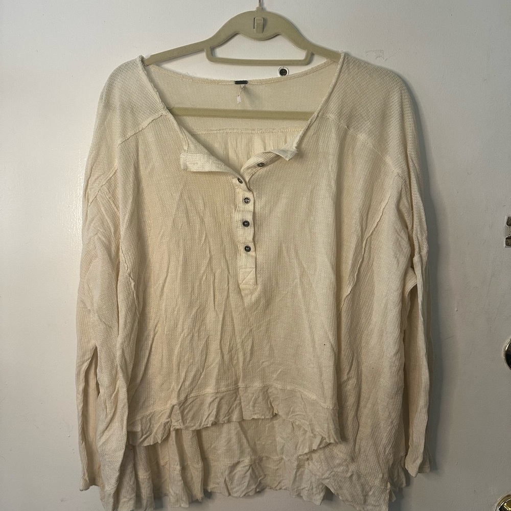 Free People Cream Button-Up Top